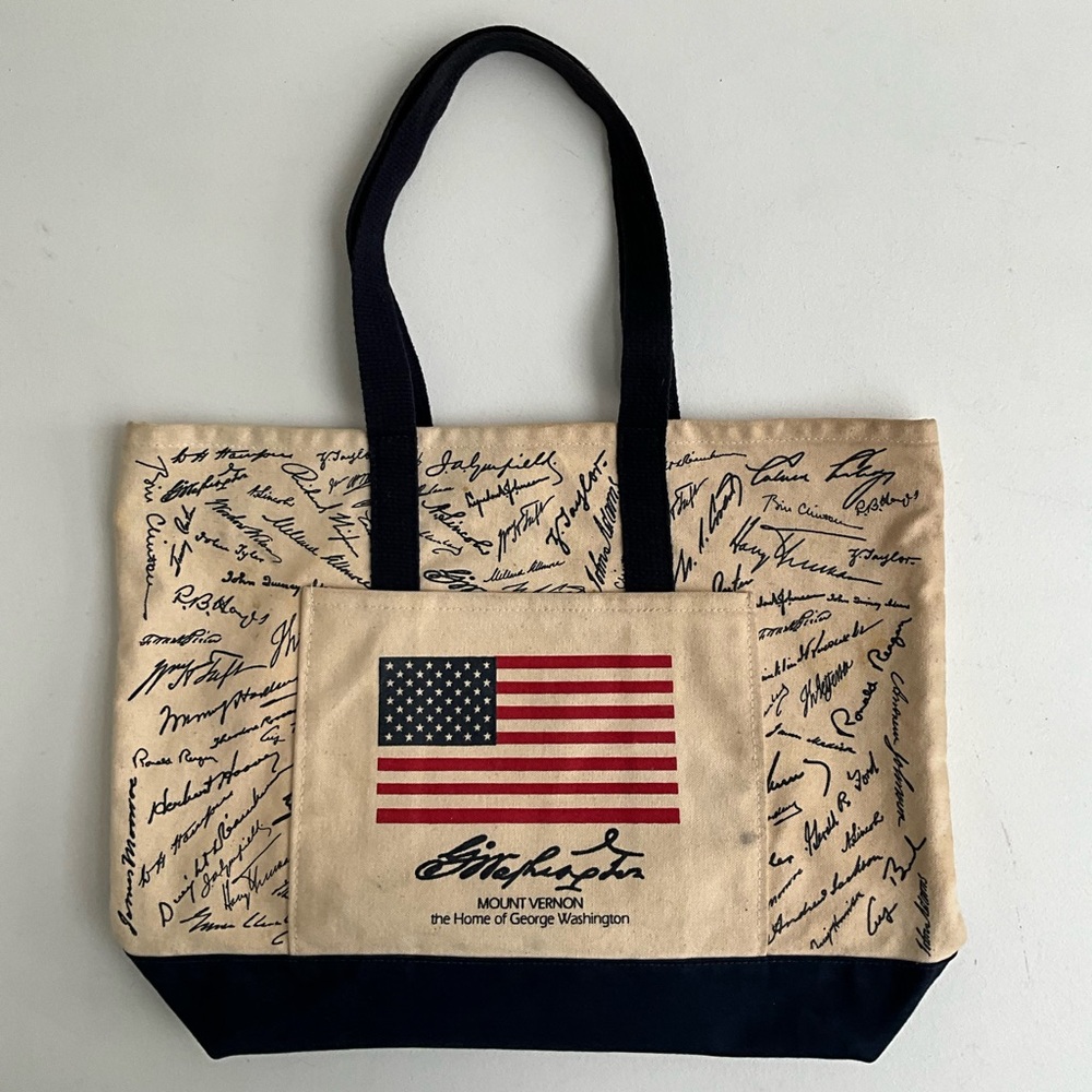 Vintage Mt Vernon Flag USA George Washington Reusable Cotton Canvas Tote Bag